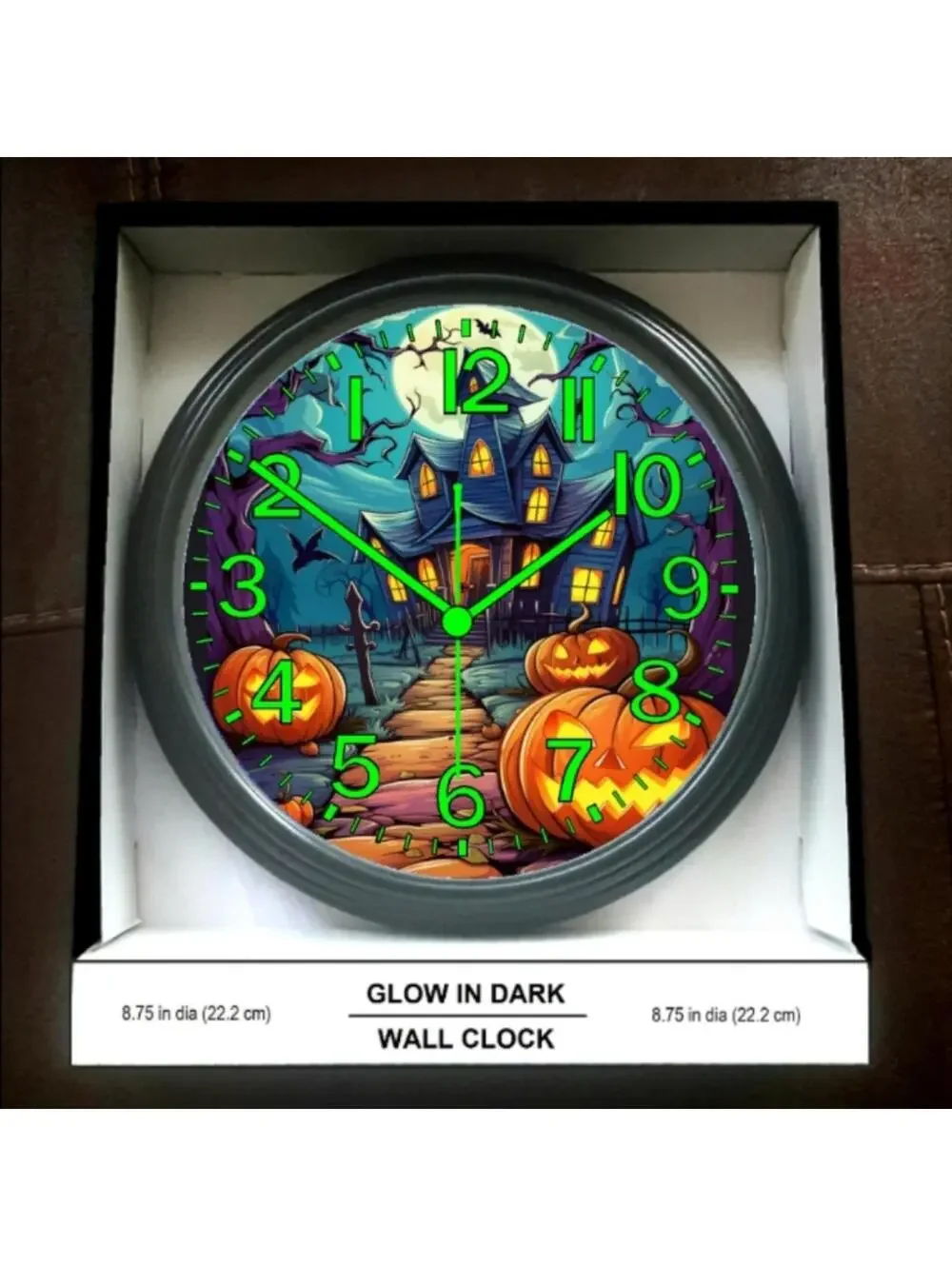 REVERSE TICKING CLOCK  Halloween Glow In The Dark Wall Clock New!